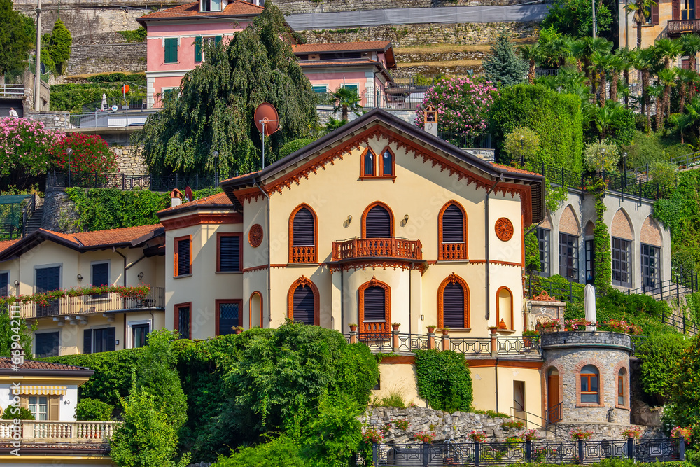 View of the beautiful architecture and Lake Como in Italy