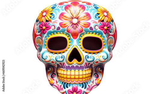 Elegant 3D Mexican Dia de los Muertos Mask on Transparent Background
