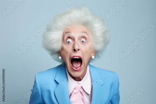 Woman crazy caucasian hair excited face model portrait young background female beauty person