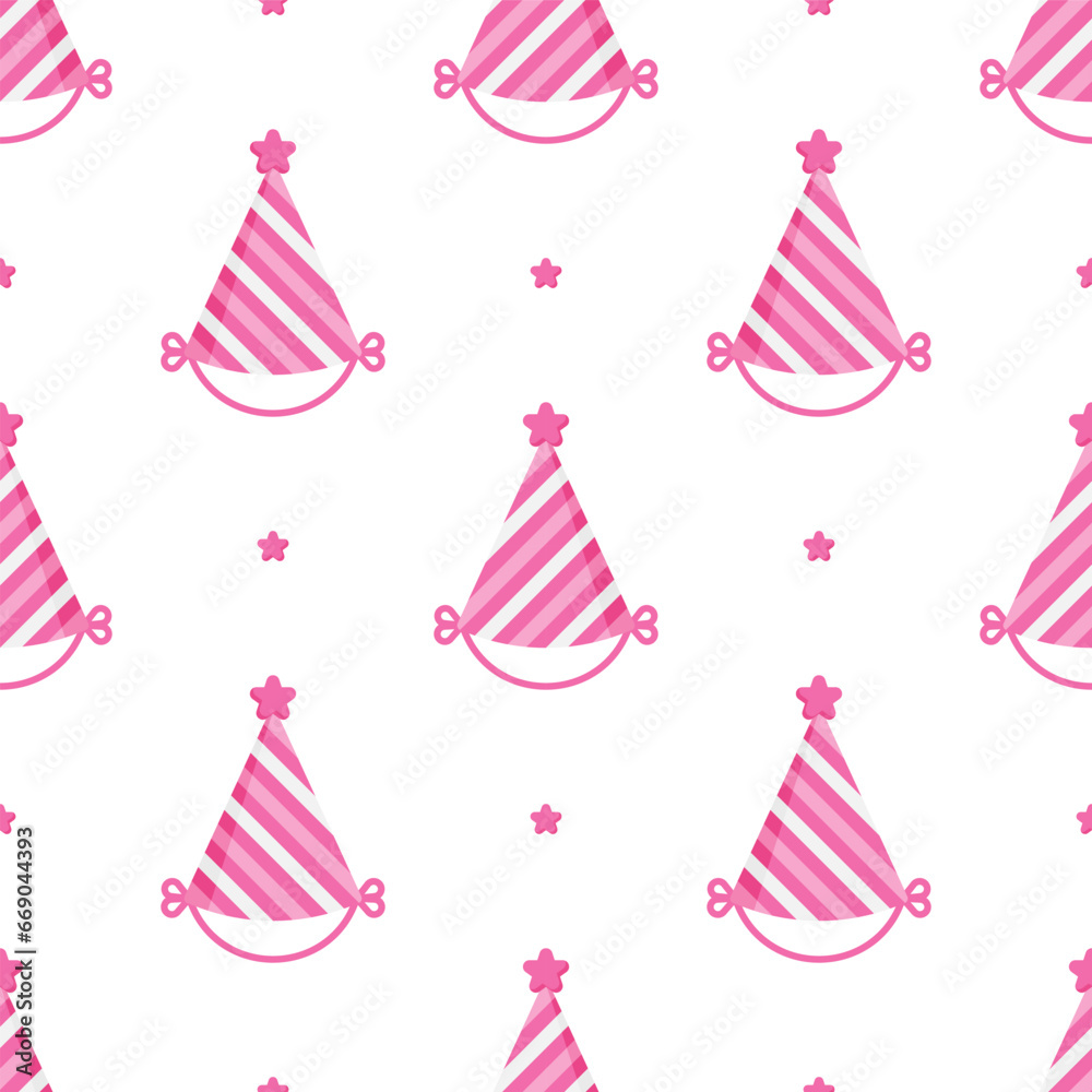 Cute Party hats seamless pattern on white background.