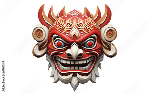 3D Representation of a Traditional Indonesian Topeng Dance Mask on Clear Background