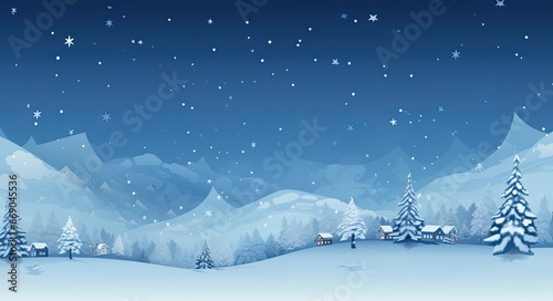 a blue snow flies over christmas, in the style of flat,  backgrounds © EnelEva
