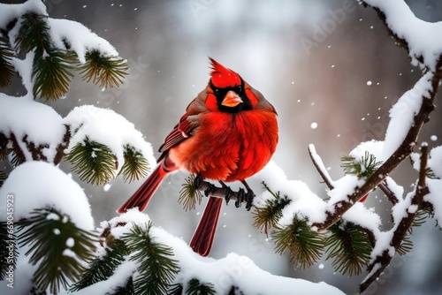 red cardinal in the snow © AI artistic beauty