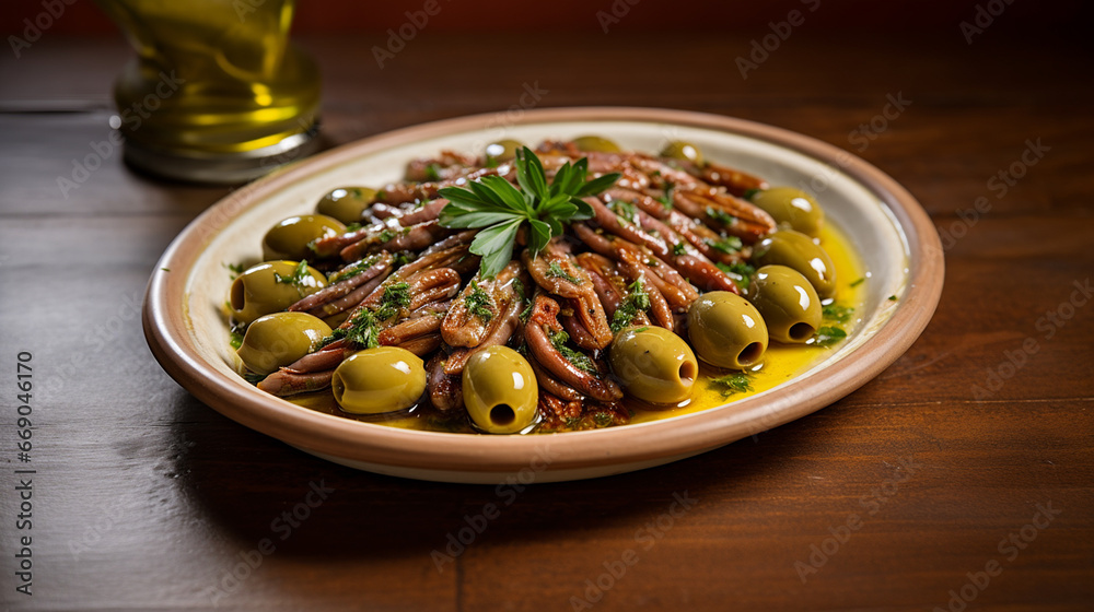 Tapa of olives with anchovies Tapa of olives with anchovies