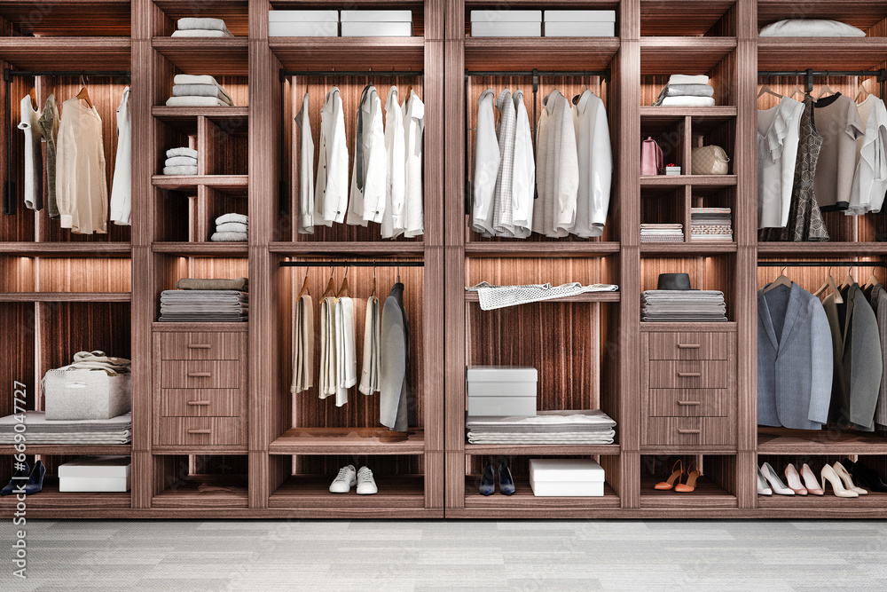 3d rendering minimal scandinavian wood walk in closet with wardrobe 3d rendering minimal scandinavian wood walk in closet with wardrobe