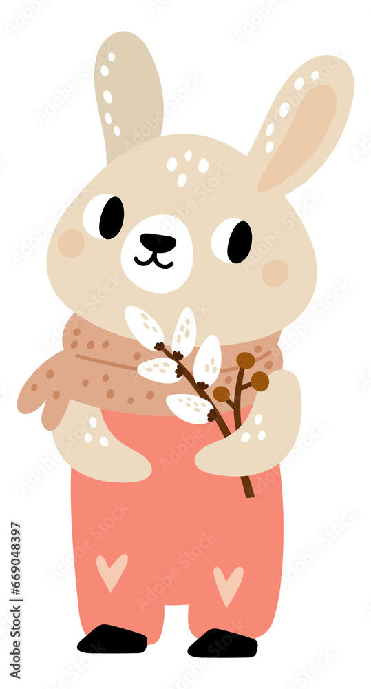 Lovely bunny with blossom branch. Cute baby rabbit Lovely bunny with blossom branch. Cute baby rabbit