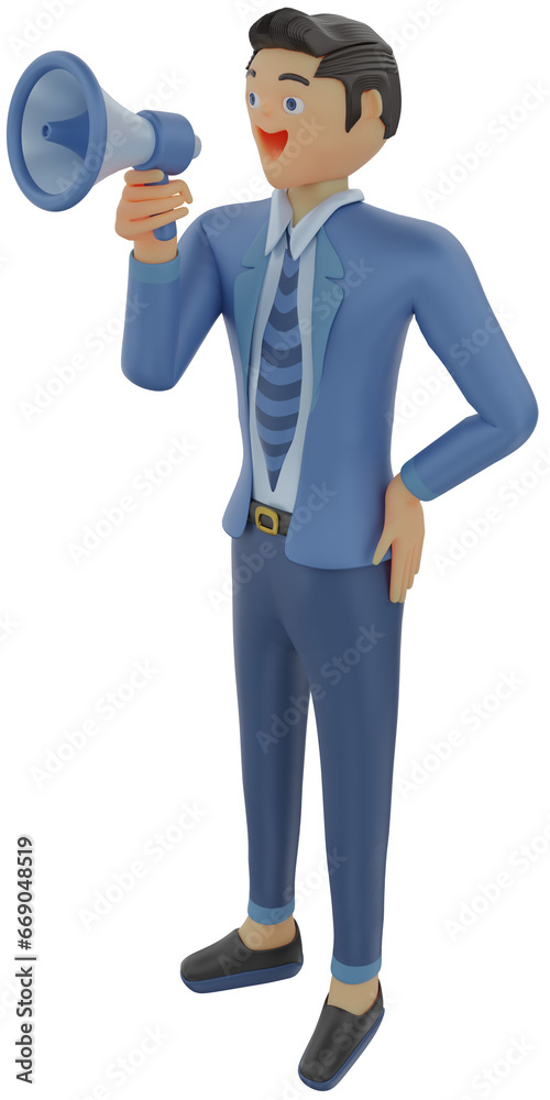 businessman announcement with megaphone 3d illustration businessman announcement with megaphone 3d illustration