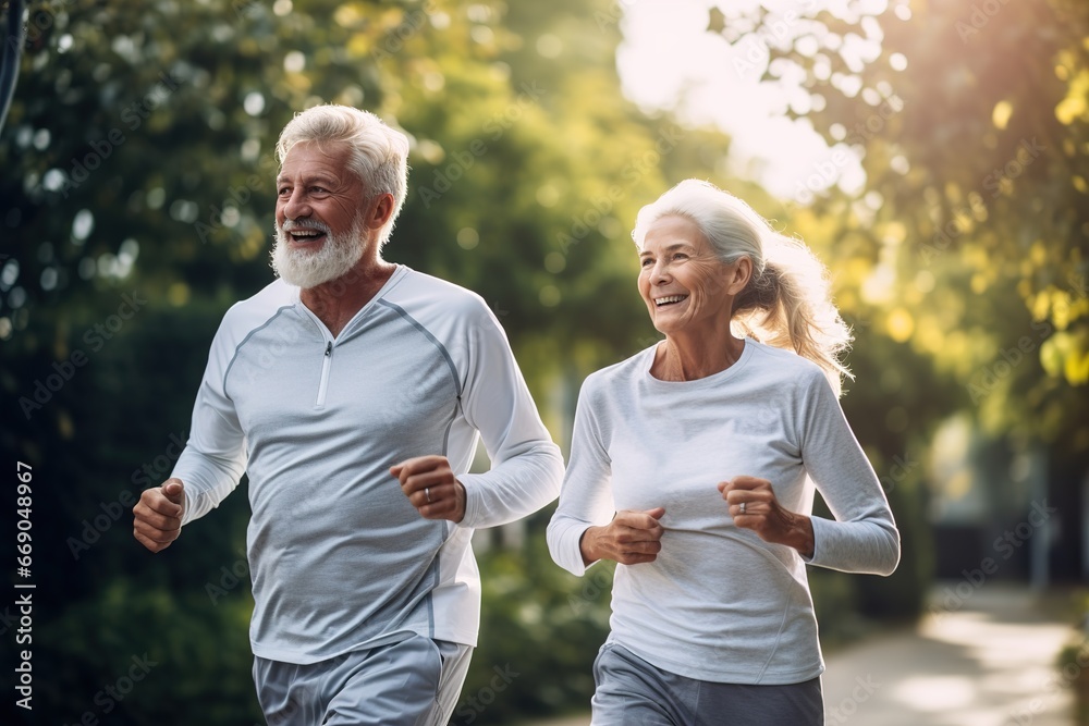 woman senior man outdoor running couple lifestyle sport smiling together jogging healthy nature fit happy active retirement exercise fitness run woman senior man outdoor running couple lifestyle sport smiling together jogging healthy nature fit happy active retirement exercise fitness run