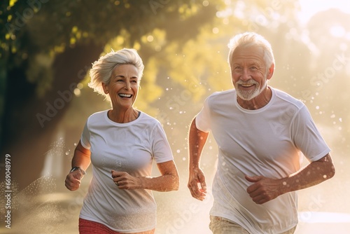 woman senior man outdoor running couple lifestyle sport smiling together jogging healthy nature fit happy active retirement exercise fitness run