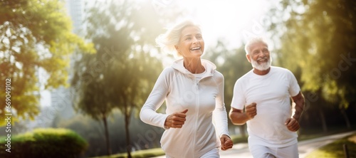 woman senior man outdoor running couple lifestyle sport smiling together jogging healthy nature fit happy active retirement exercise fitness run