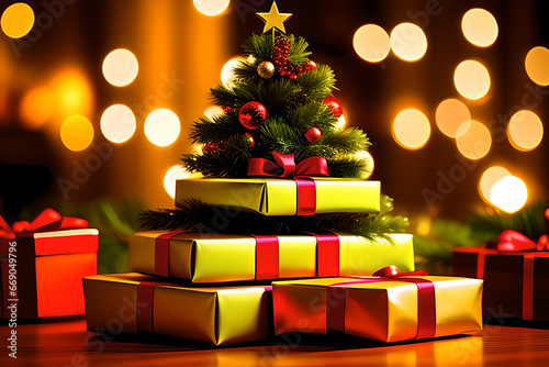 Colorful multicolored Christmas gift boxes. Merry Christmas and Happy New Year. AI generated  content