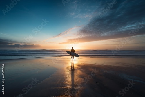 Surfer at Sunset on the Beach