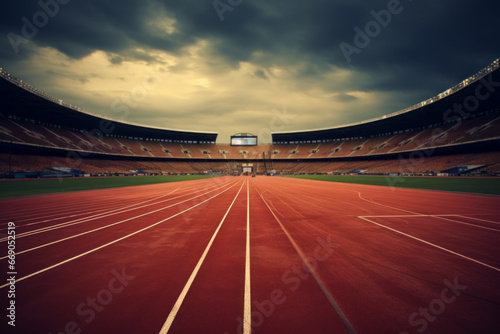 AI generated image. Empty sports track and stadium