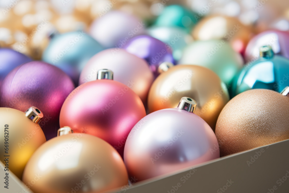 AI generative images. Christmas baubles in a cardboard box AI generative images. Christmas baubles in a cardboard box