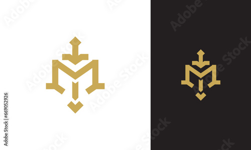 M Sword Letter mark Monogram Initial Logo Design Vector Template