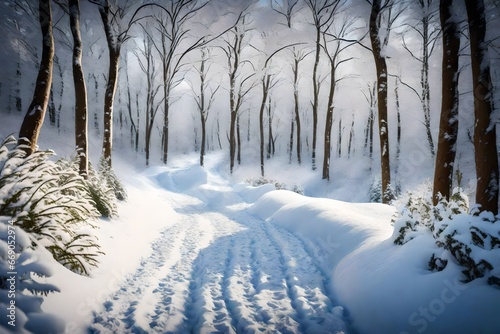 snow covered trees in winter © AI artistic beauty