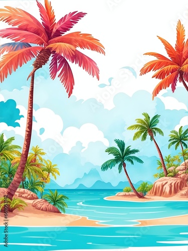 Cartoon beach and palms landscape. AI generated illustration