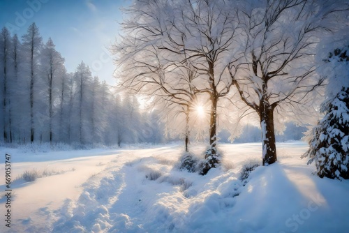 winter landscape with trees and snow © AI artistic beauty