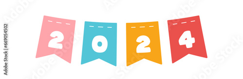 New year 2024 flag decorations are used to decorate cards, posters, web decorations and products during the new year 2024