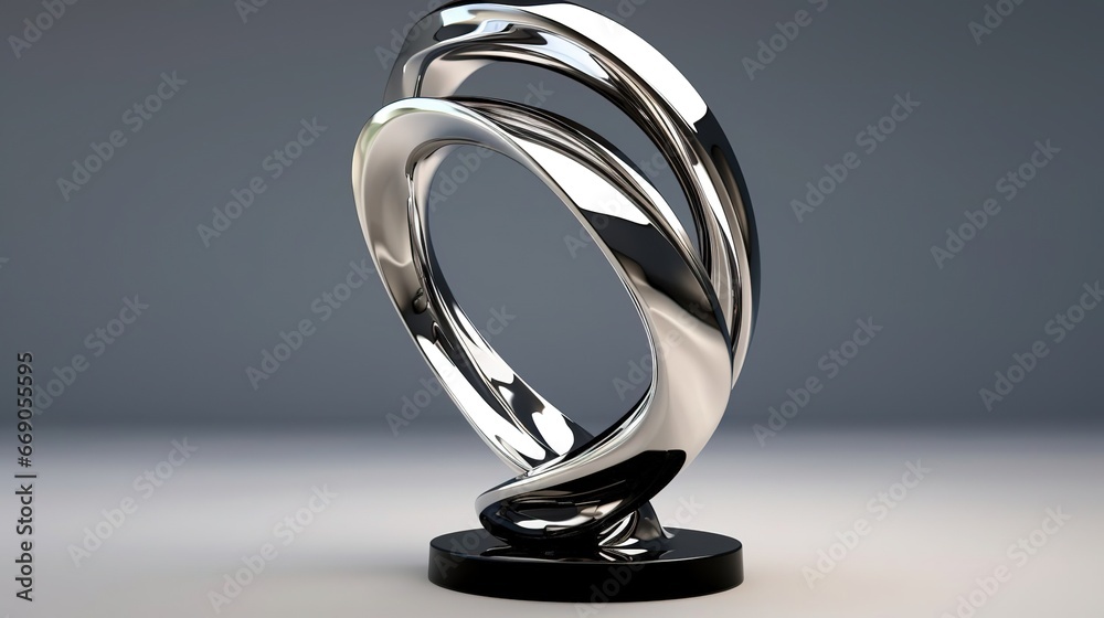 Decorative metal sculpture, polished steel plinth futuristic abstract metal sculpture, created with Generative AI technology. - obrazy, fototapety, plakaty 