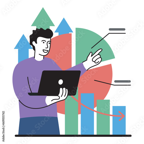 vector illustration of manager who works with digital business infographics