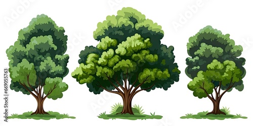 Nature symphony in green. Illustrative delights of tree on white background isolated. Forests and woodlands. Verdant collection for eco design showcase