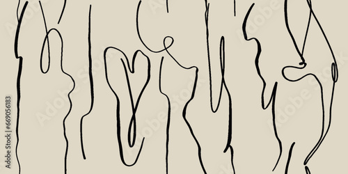 Abstract brush lines stroke painting seamless pattern illustration. Modern paint line background in monochrome color.
