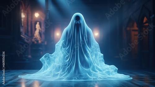 3D rendering of Halloween ghost on transparent background. © sirisakboakaew