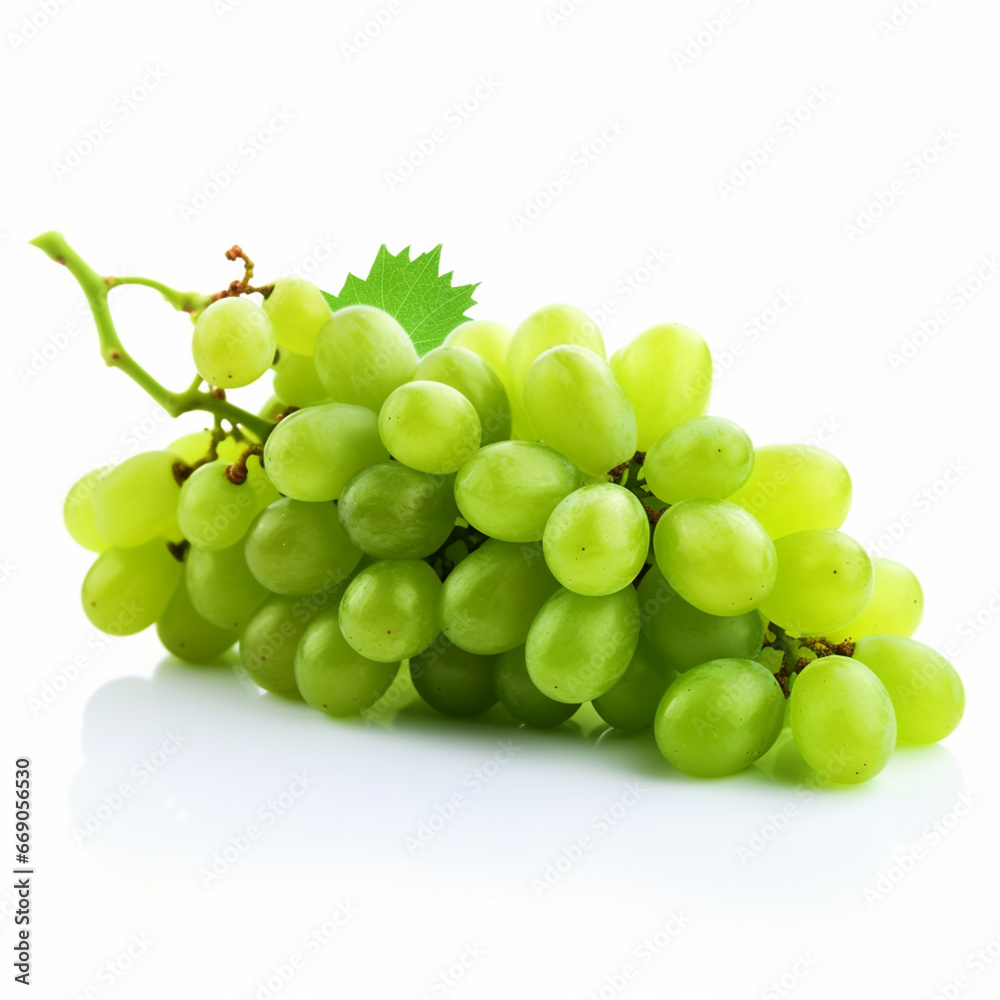 Bunch of green grapes on white isolated background - ai generative Bunch of green grapes on white isolated background - ai generative