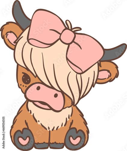 Baby Highland Cow sitting with Bow