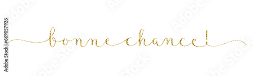 BONNE CHANCE (GOOD LUCK in French) gold glitter vector brush calligraphy banner with swashes