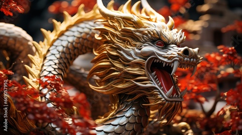 dragon de bois rouge, pour le nouvel an chinois © sirisakboakaew