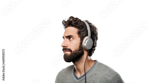 Man Using Headphone Isolated Background