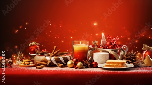 A Christmas-themed reddish background adorned with Christmas decorations at the bottom  featuring space for text at the top  ideal for Christmas advertisements and promotions