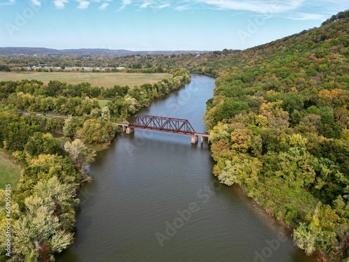 View of railroad bridge crossing Lee Creek in Van Buren, Arkansas