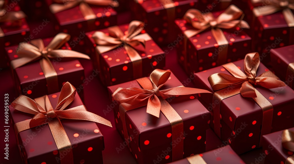 Christmas and New Year gifts in boxes wrapped with ribbon with a bow. Christmas and New Year gifts in boxes wrapped with ribbon with a bow.