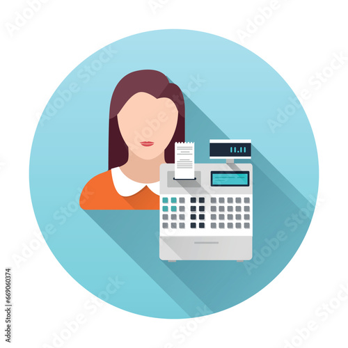 Illustration of a saleswoman at the checkout