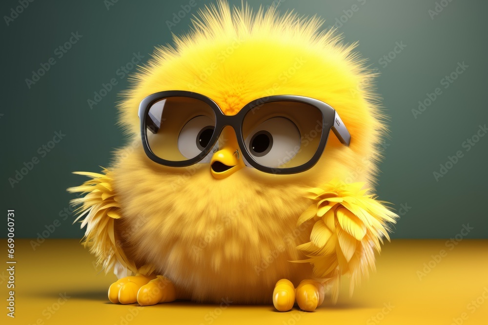 Lively Fluffy yellow chick. Bird baby small. Generate Ai