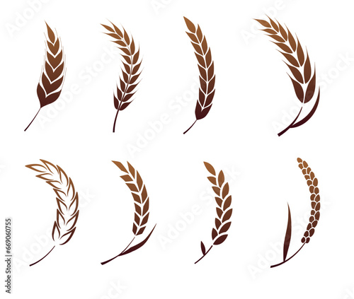 A set of silhouettes of curved ears of corn