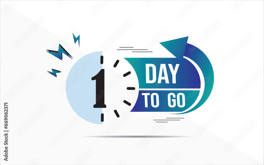 One day to go. 1 day to go lable, 1 days countdown banner, Vector stock illustration on white background. One day to go. 1 day to go lable, 1 days countdown banner, Vector stock illustration on white background.