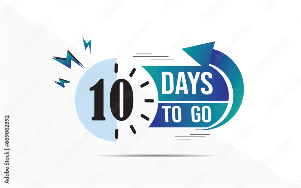 Ten days to go.  10 days to go lable, 10 day countdown banner, Vector stock illustration on white background.
