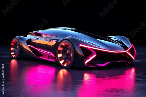 Stylish Neon electric car. Energy technology. Generate Ai