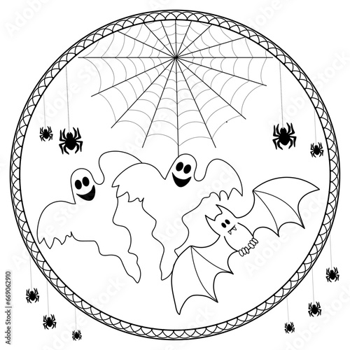 Vector illustration of halloween symbols for coloring book, illustrazione vettoriale di simboli di halloween da colorare