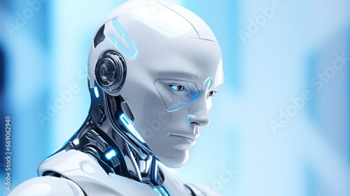 Silver-white humanoid male cyborg robot.