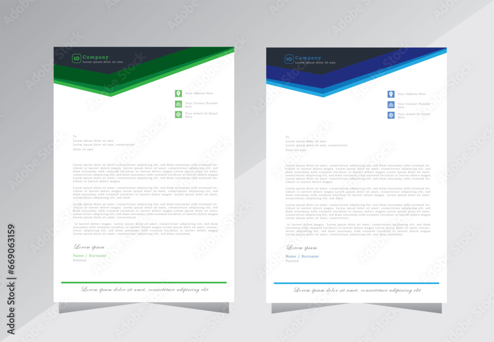 letterhead design, letter head template, business letter head design templates. a4 letterhead template with green and blue color - vector eps 10.