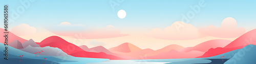 five areas of healing  vast healing landscape  soothing  balanced  simplicity  calming shades of red and pastel blue  modern minimalist style  serene mood  pastel hues  flat vector logo  vector illust