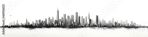 A black and white vector of a city skyline that can be used as a wallpaper, © Alin