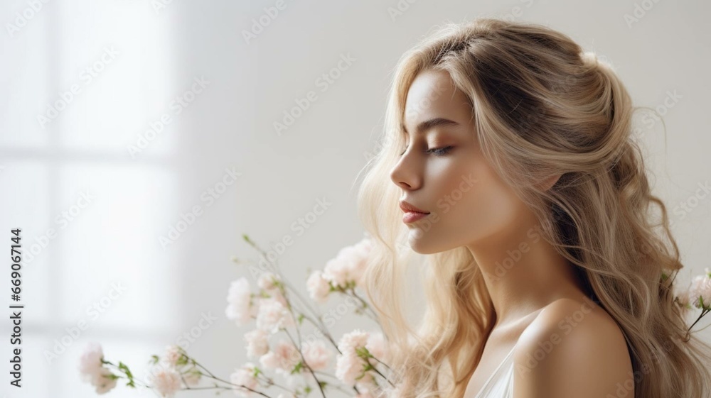Woman with delicate white flowers