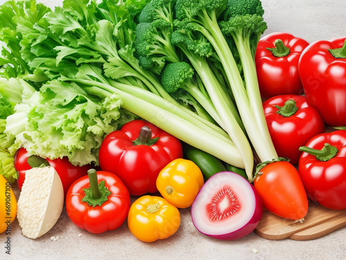 Top view of organic vegetables with fresh ingredents for healthy meals