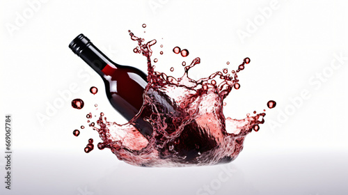 A bottle of red wine in dew drops from a cold basemen photo